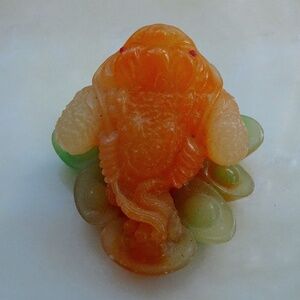 Faux Jade Green & Orange Lucky Good Luck Frog Figurine Home Decor